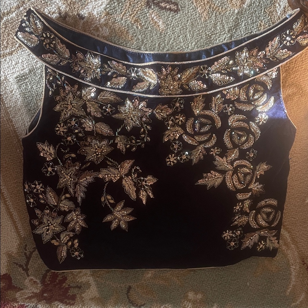 Embroidered Blue and Gold Women's saree blouse